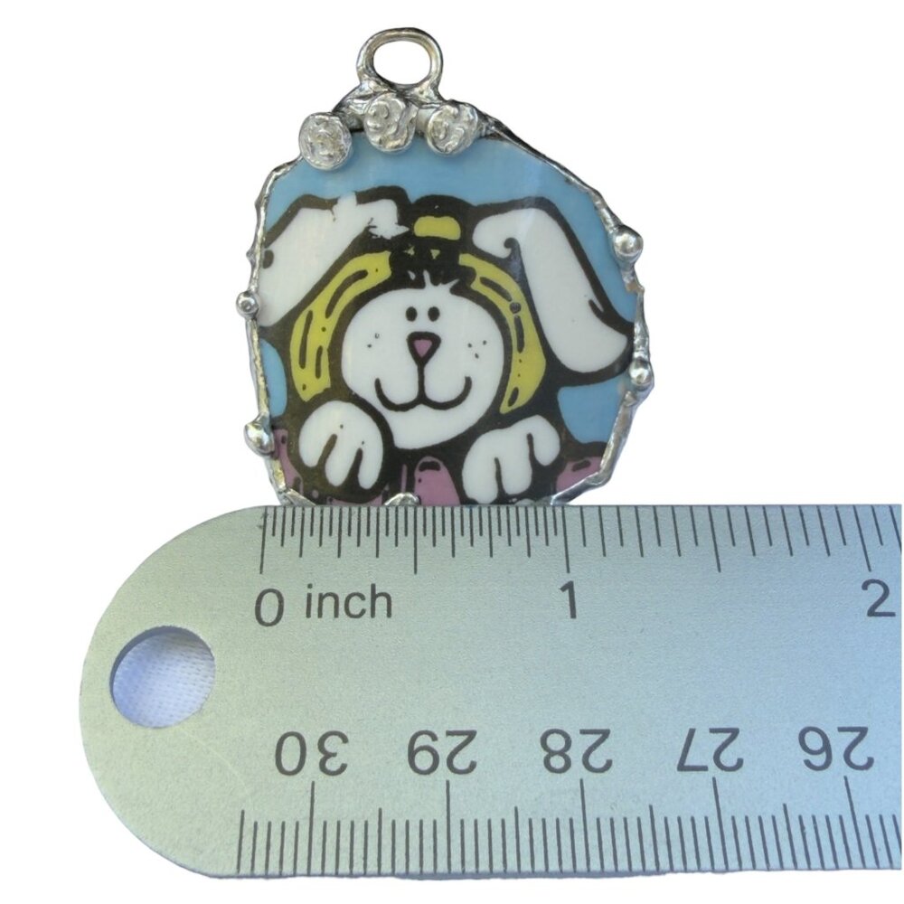 Royal Norfolk Easter Bunny Broken China Pendant - Silver Cabochon Necklace 1.5" - Picture 4 of 15